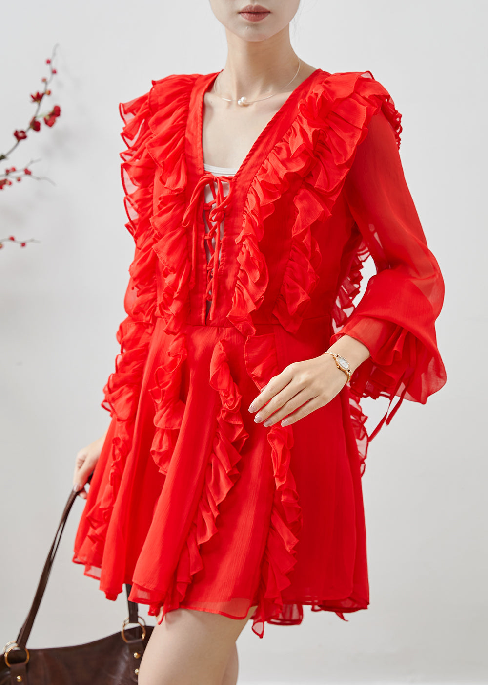 Petits robes de soie légère avec volants pour femmes - EasyApparels