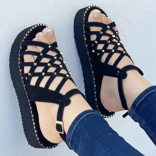 Sandales Femmes Confortables à Talons Plats et Sangles Régulières - PanierRoyale