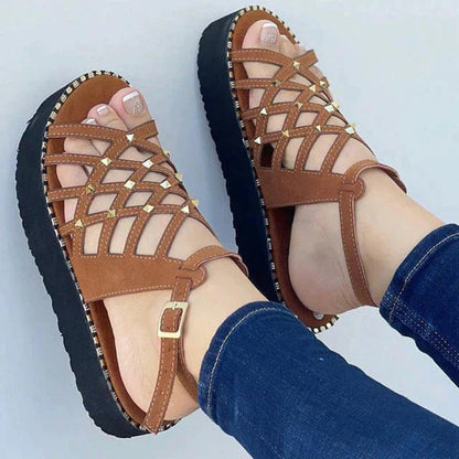 Sandales Femmes Confortables à Talons Plats et Sangles Régulières
