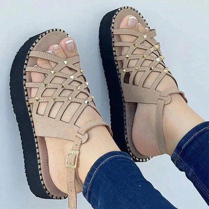 Sandales Femmes Confortables à Talons Plats et Sangles Régulières
