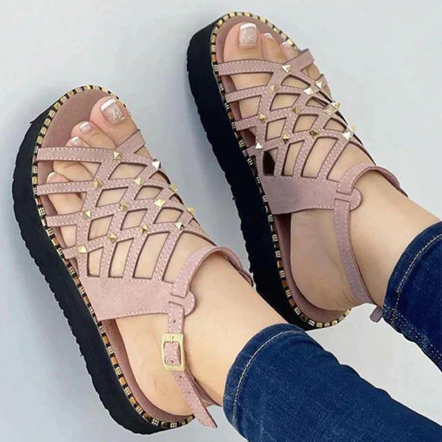 Sandales Femmes Confortables à Talons Plats et Sangles Régulières