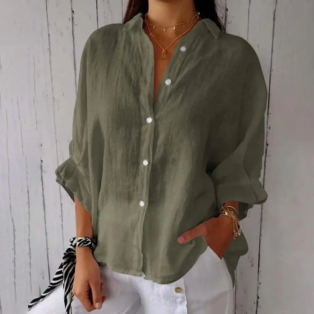 Chemise Femme Blanche en Lin Manches Longues Élégante