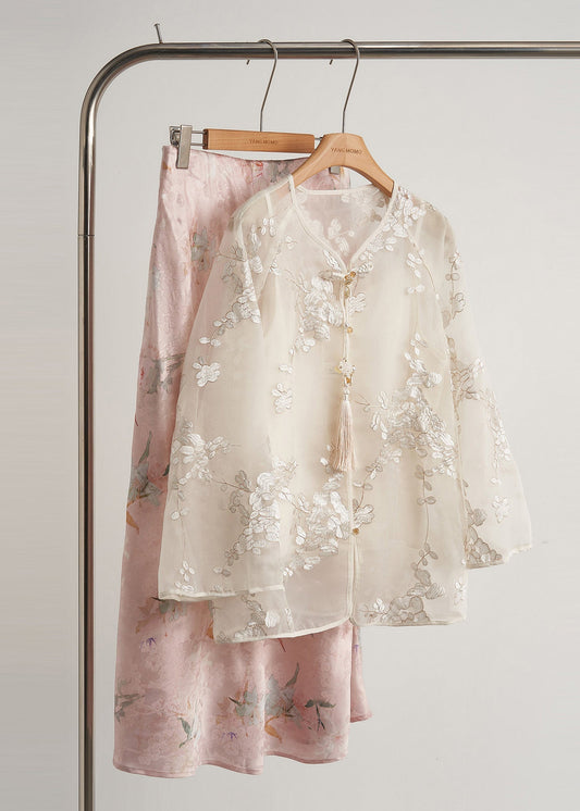 Manteaux d'automne en soie blanc décoratif pour femme - EasyApparels