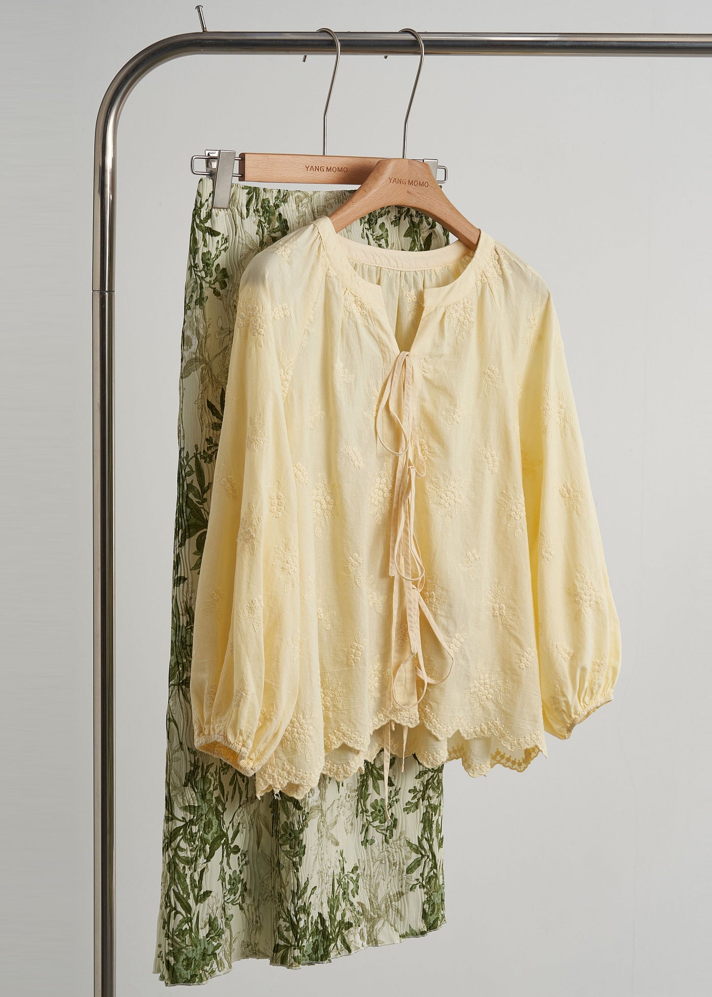 Femme Chemise jaune coton décontractée à lacets automne - EasyApparels