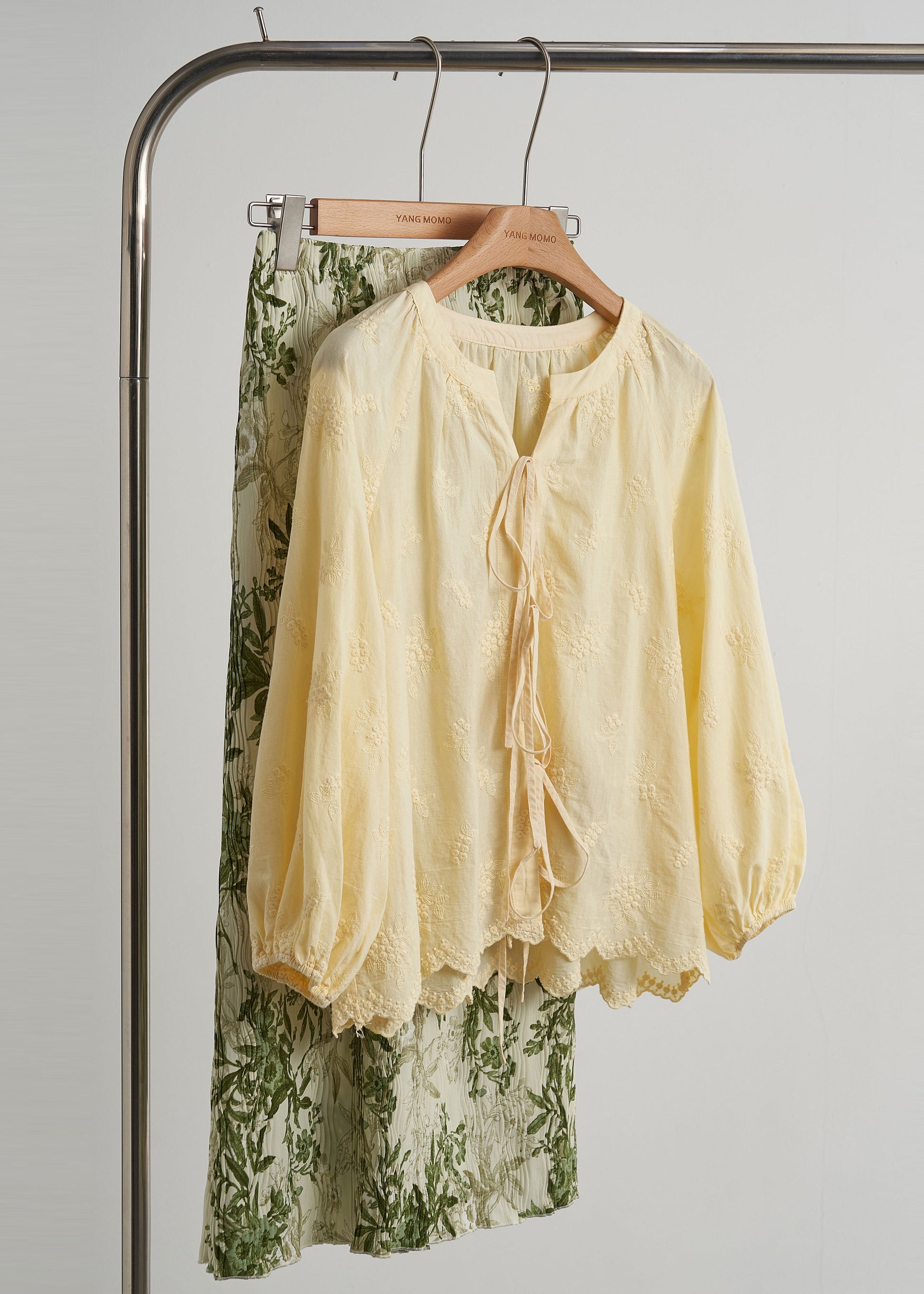Femme Chemise jaune coton décontractée à lacets automne - EasyApparels