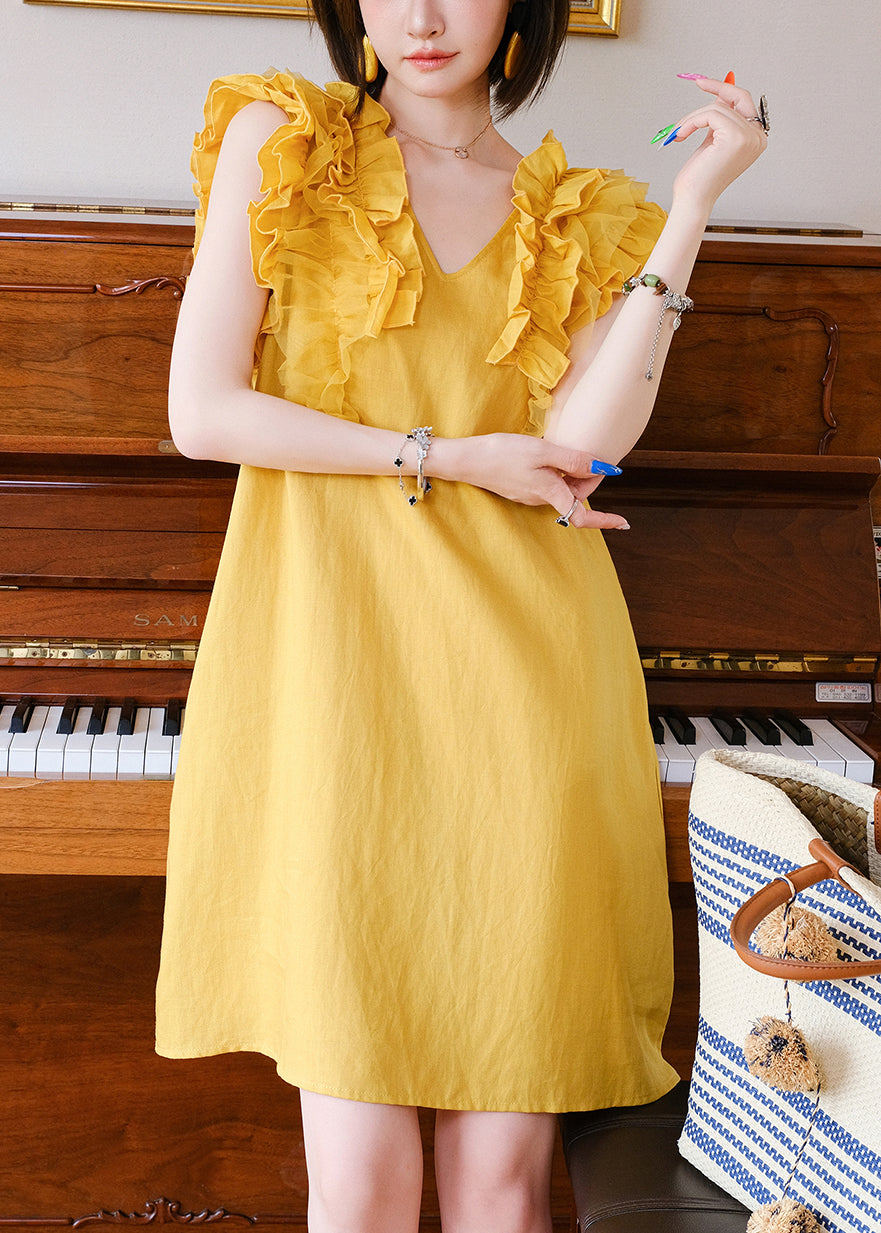 Femme Décontractée Jaune Volant Robe en Tulle - EasyApparels