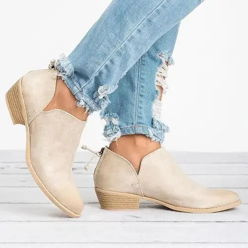 Bottines Femmes Beige à Talon Bas - PanierRoyale