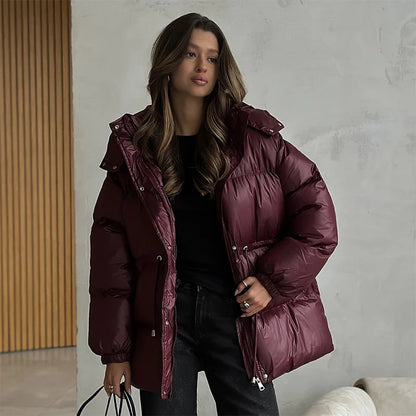 Veste Hiver Femme à Fermeture Éclair et Capuche Adjustable