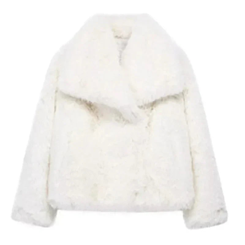 Veste Hiver Courte Femme Élégante en Simili Fourrure