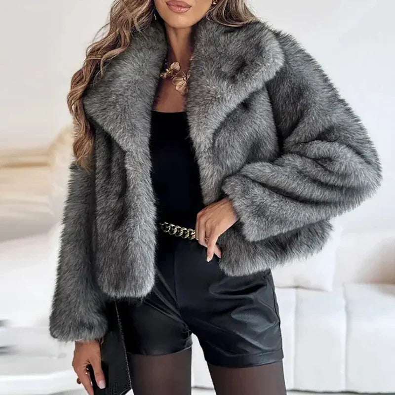 Veste Hiver Courte Femme Élégante en Simili Fourrure