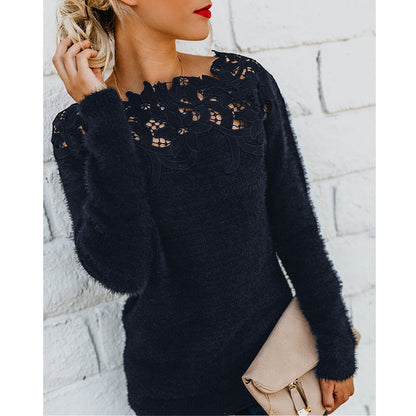 Pull Femme Hiver Fleuri avec Col Rond