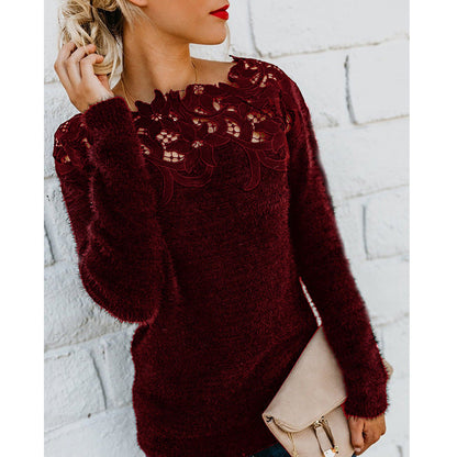 Pull Femme Hiver Fleuri avec Col Rond