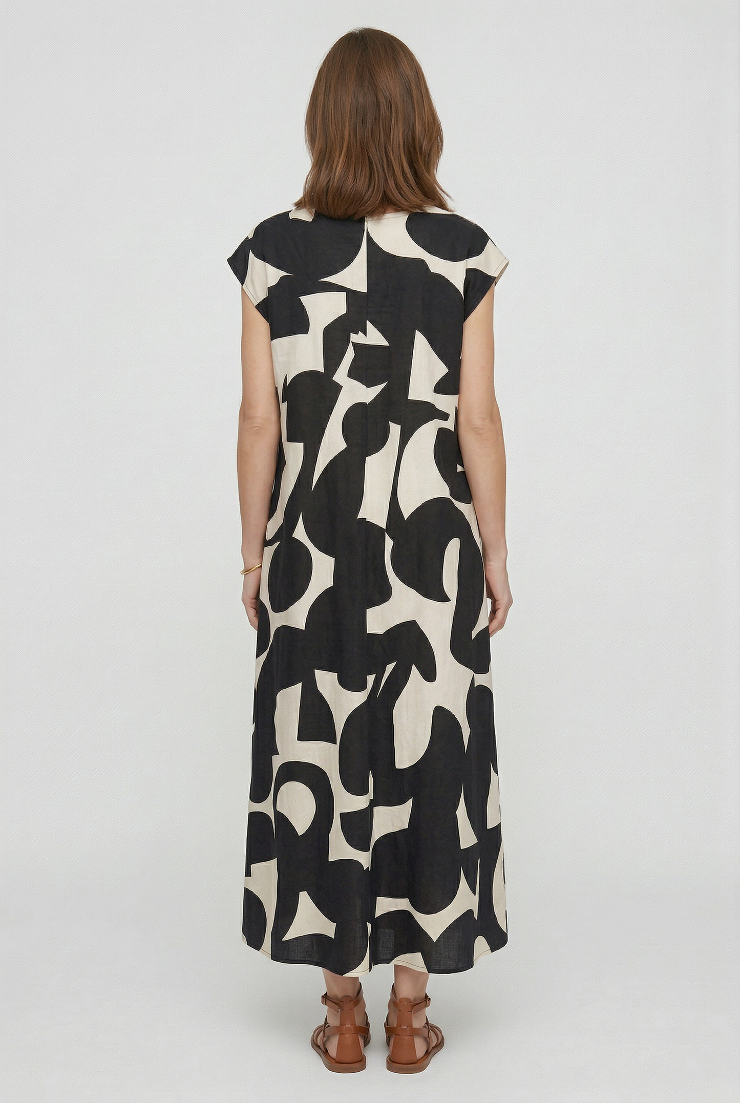 Robe longue Femme Col en V Imprimé Abstrait Graphique