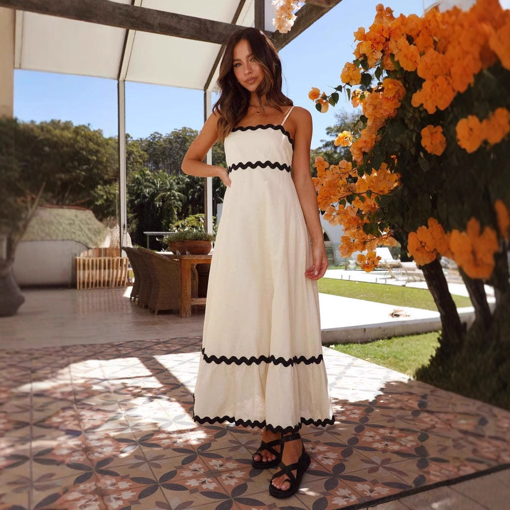Robe Maxi Femme à Manches Courtes avec Bretelles Fines