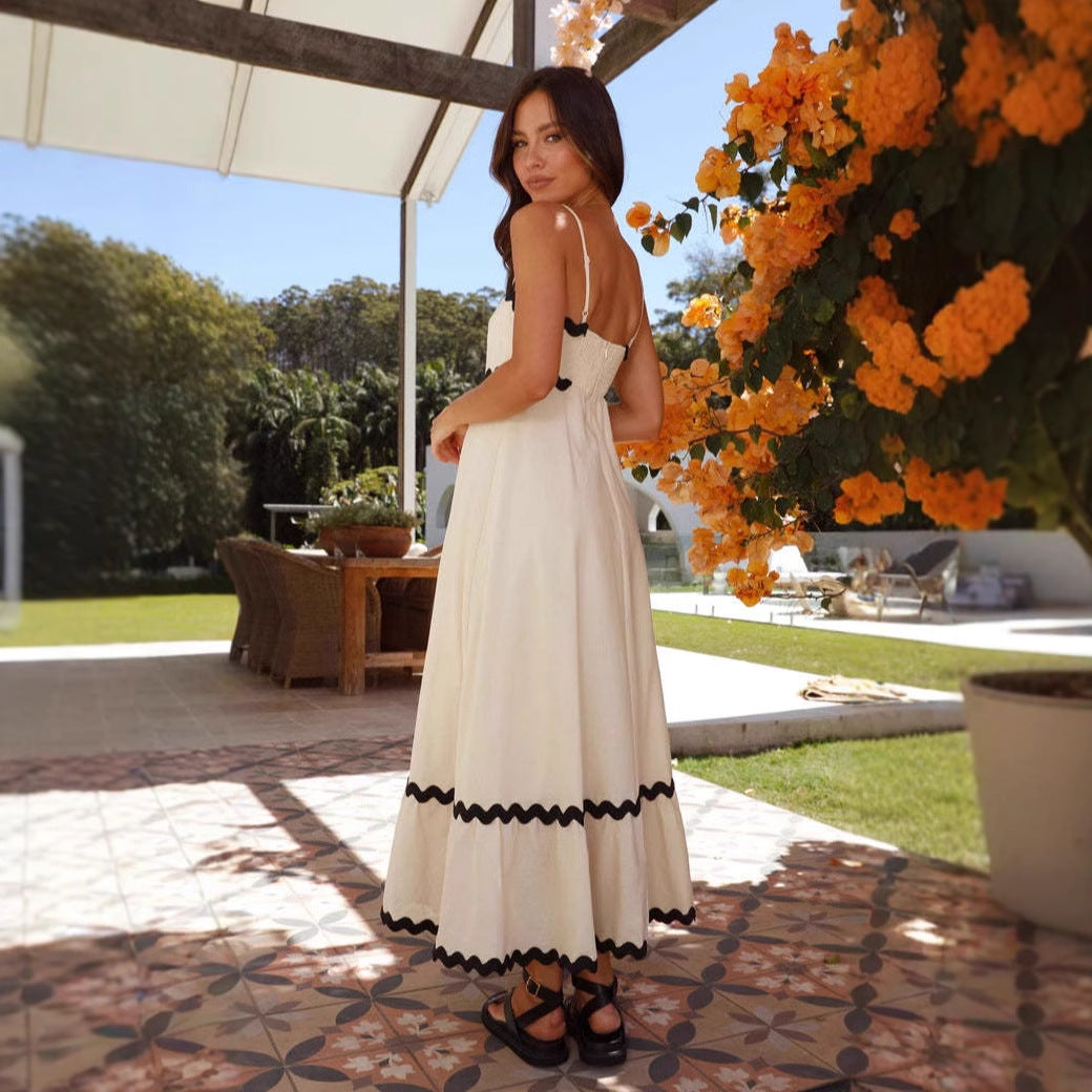 Robe Maxi Femme à Manches Courtes avec Bretelles Fines