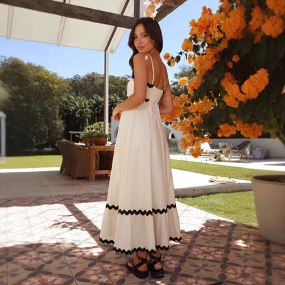 Robe Maxi Femme à Manches Courtes avec Bretelles Fines