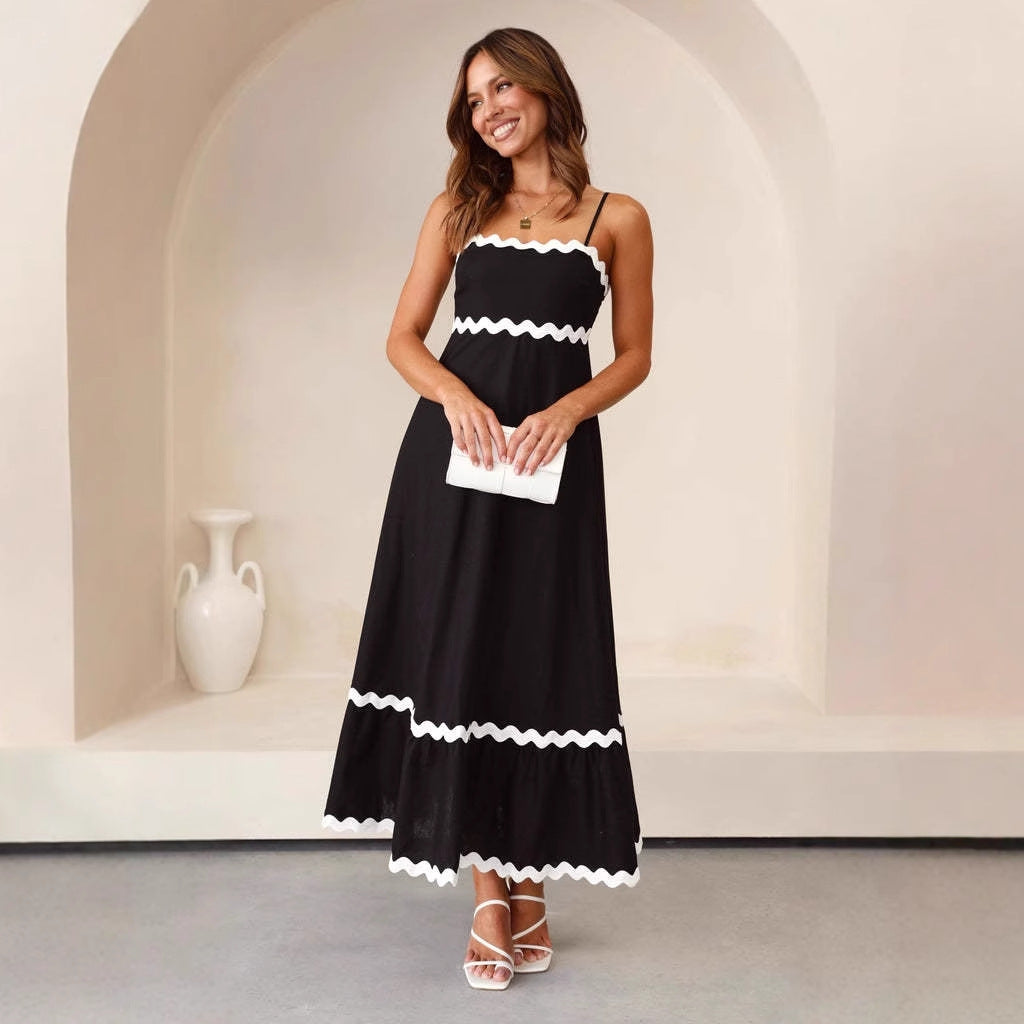 Robe Maxi Femme à Manches Courtes avec Bretelles Fines