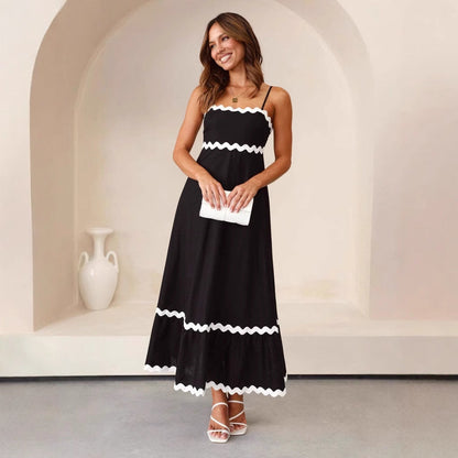 Robe Maxi Femme à Manches Courtes avec Bretelles Fines