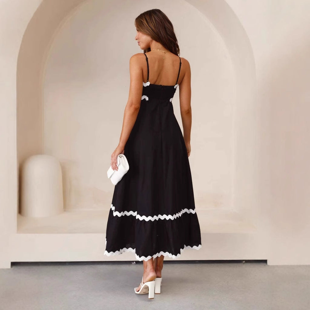 Robe Maxi Femme à Manches Courtes avec Bretelles Fines