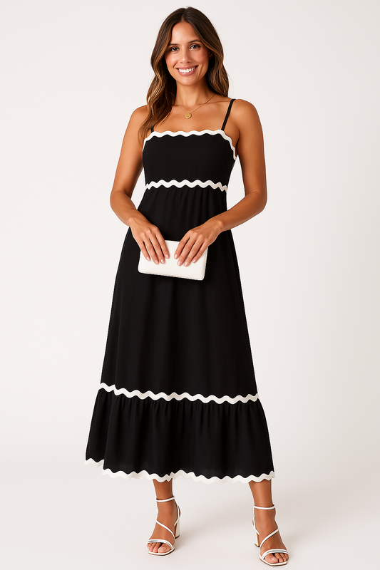 Robe Maxi Femme à Manches Courtes avec Bretelles Fines - BerlinGlamour