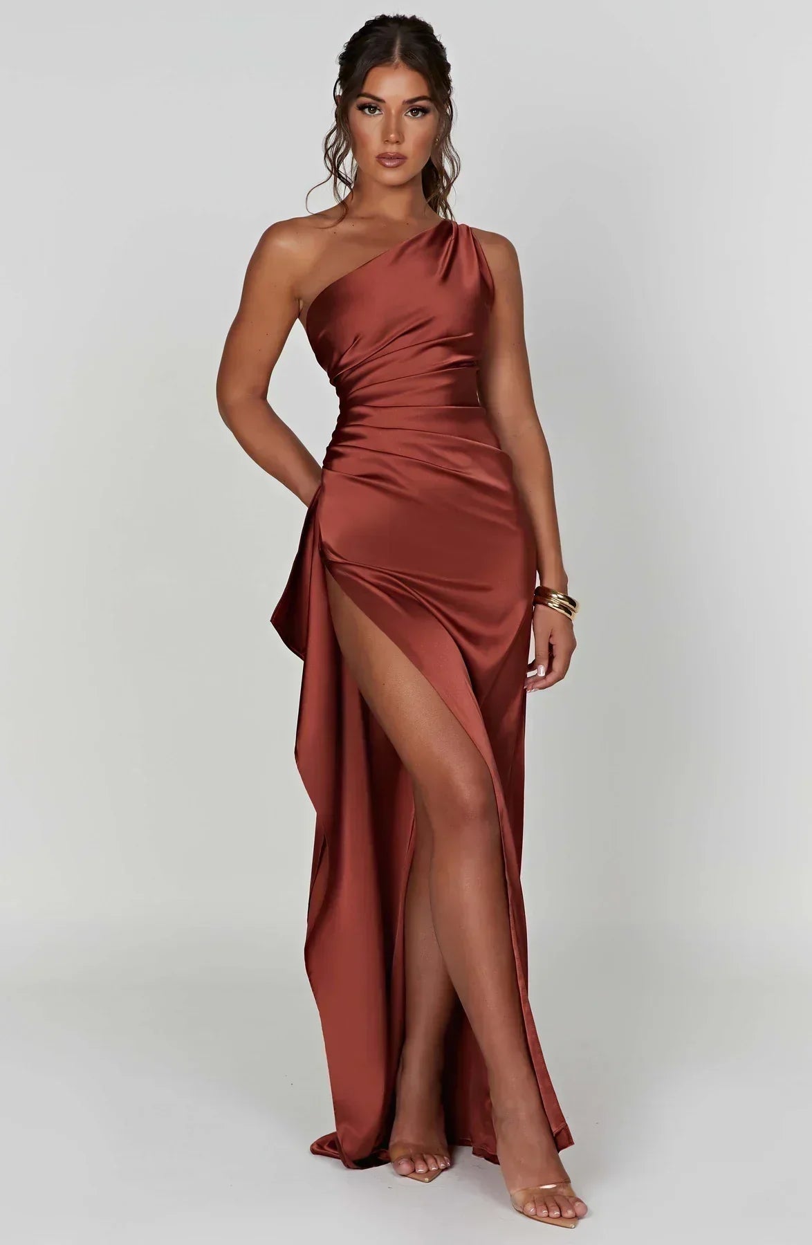Robe Longue Femme Épaule Dévoilée avec Fente