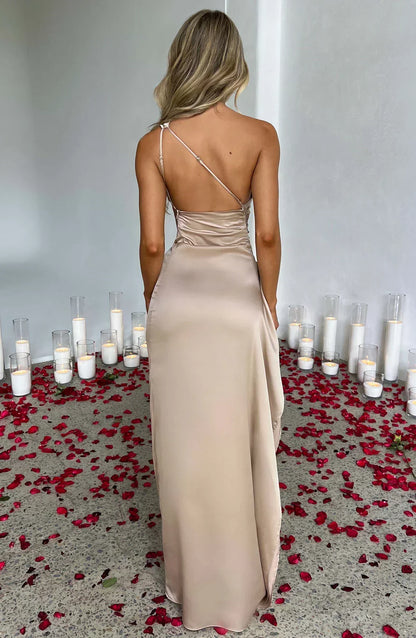 Robe Longue Femme Épaule Dévoilée avec Fente