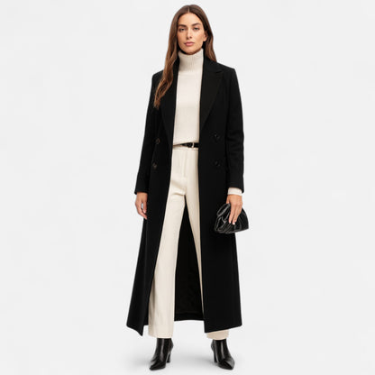Manteau Femme Noir Classique Élégant Col Revers