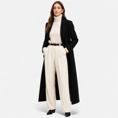 Manteau Femme Noir Classique Élégant Col Revers - PanierRoyale