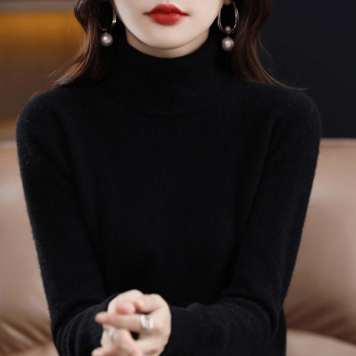 Pull Femme Classique à Col Roulé Chaud et Confortable
