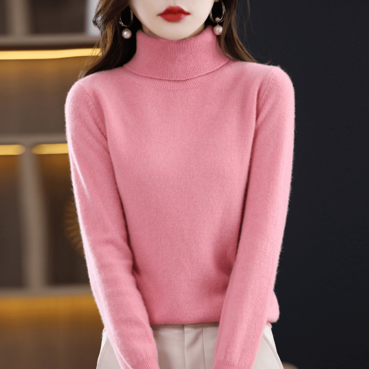 Pull Femme Classique à Col Roulé Chaud et Confortable