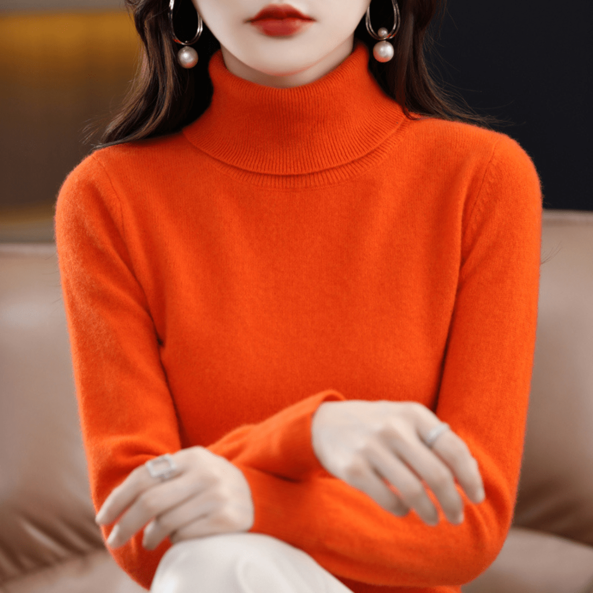 Pull Femme Classique à Col Roulé Chaud et Confortable