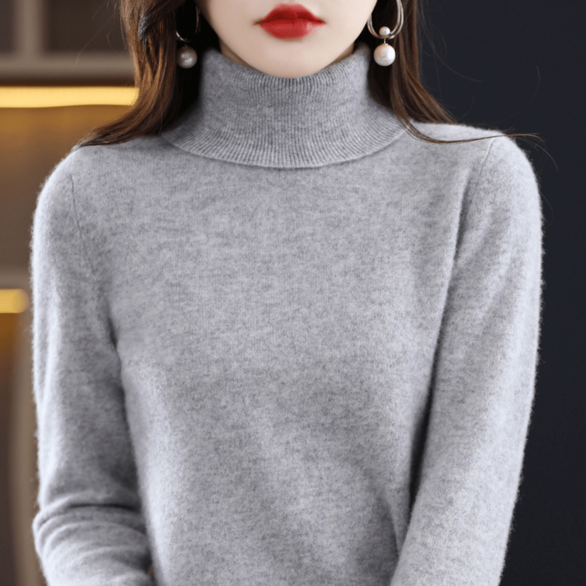 Pull Femme Classique à Col Roulé Chaud et Confortable