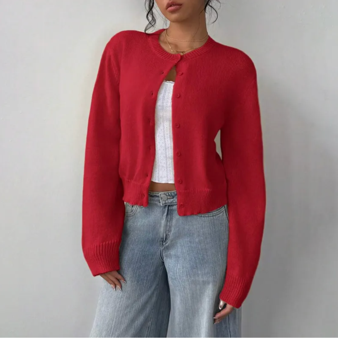 Cardigan Femme Printemps Élégant avec Col et Boutons