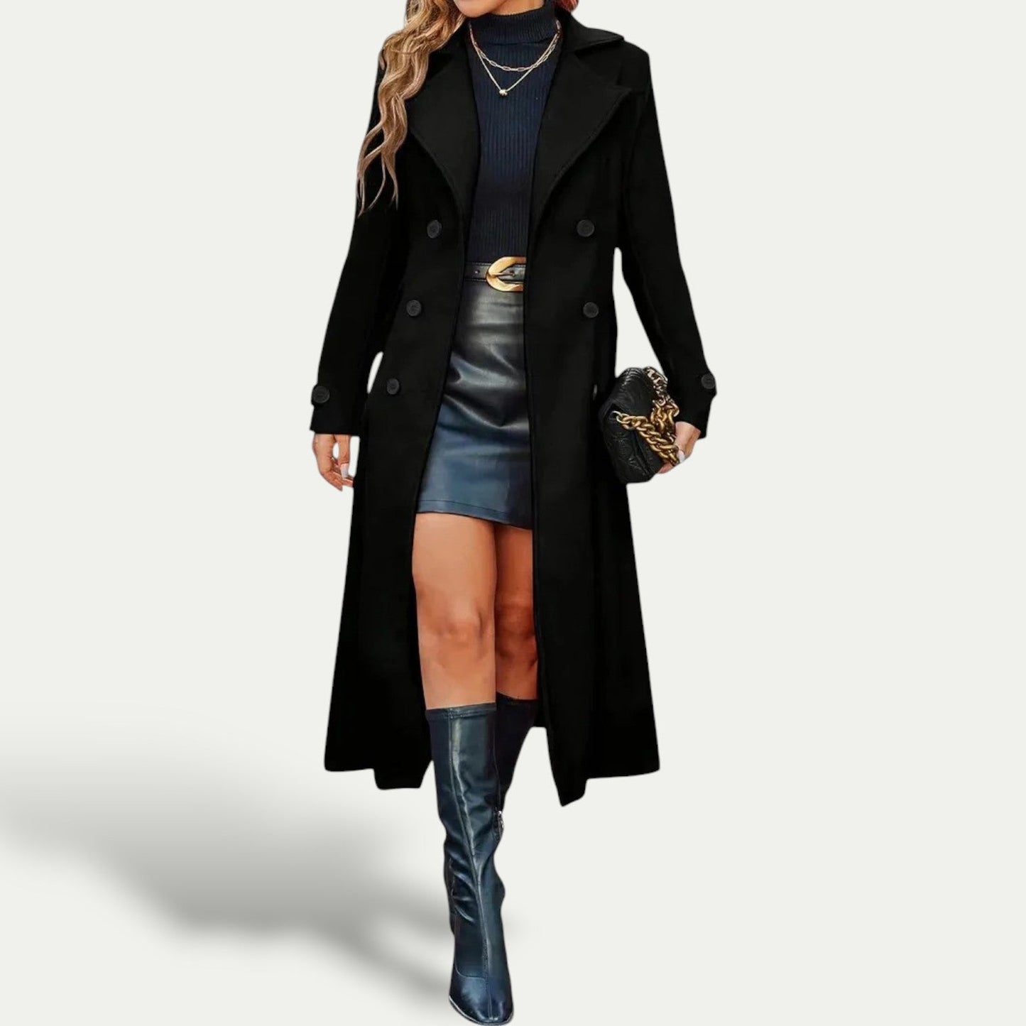Manteau long Femme Laine Double boutonnage Coupe droite