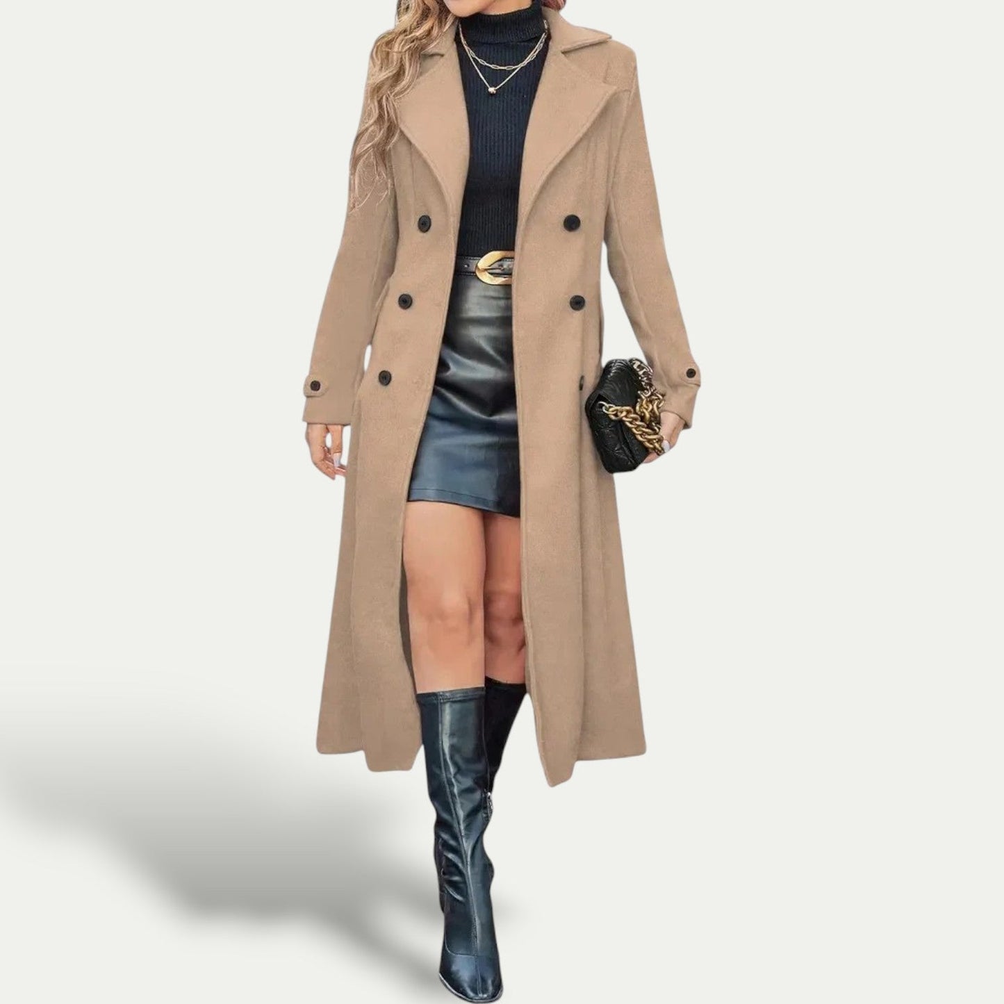 Manteau long Femme Laine Double boutonnage Coupe droite