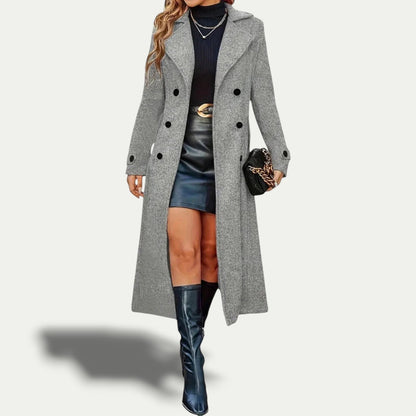 Manteau long Femme Laine Double boutonnage Coupe droite