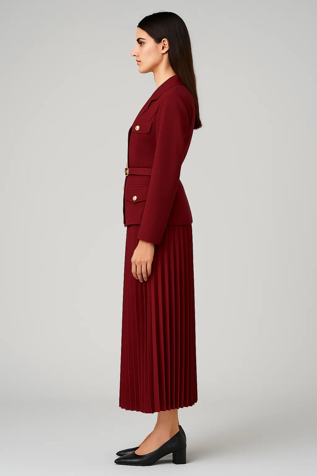 Costume Femme Deux Boutons avec Jupe Plissée