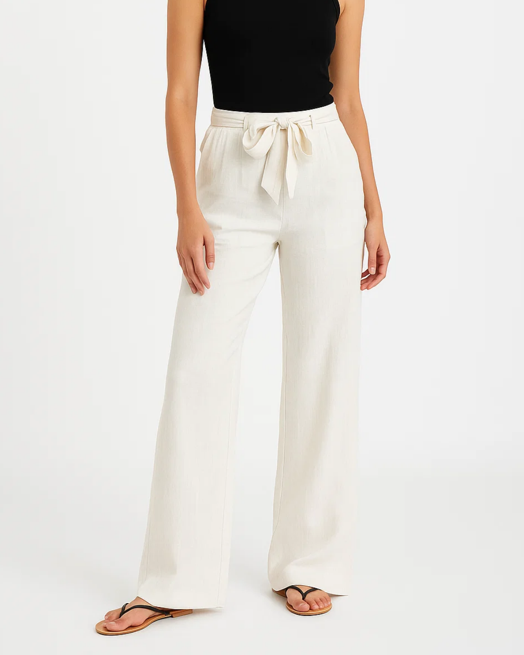 Pantalon Blanc Femme Élégant en Lin - PanierRoyale
