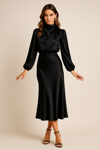 Robe femme midi col montant élégante