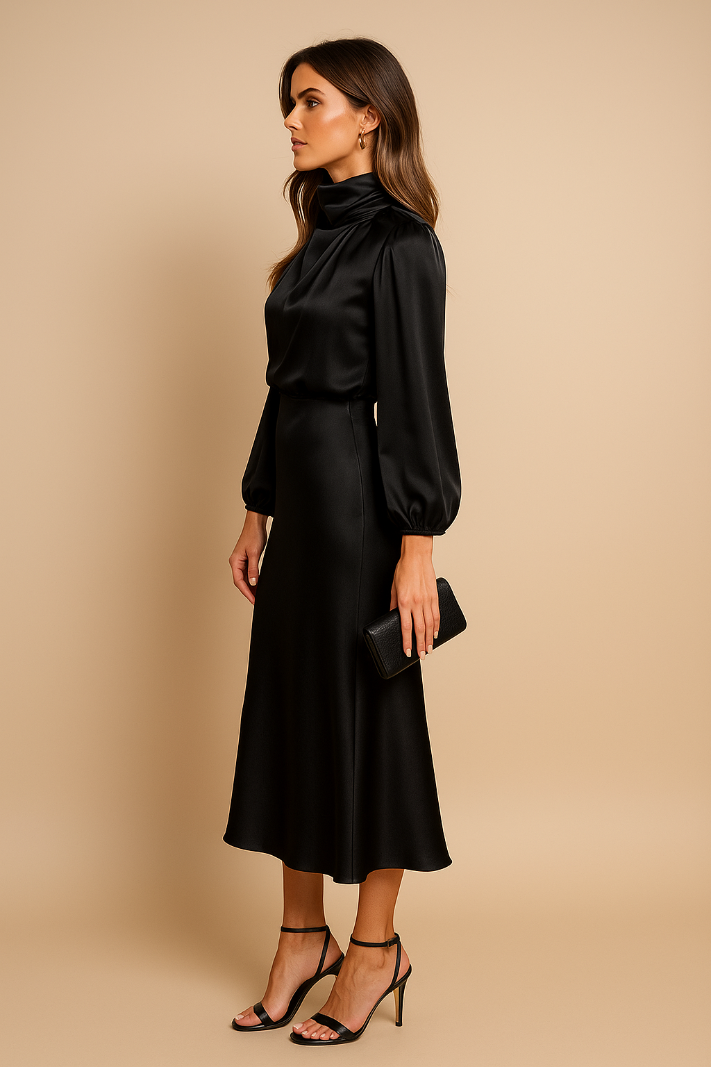 Robe femme midi col montant élégante