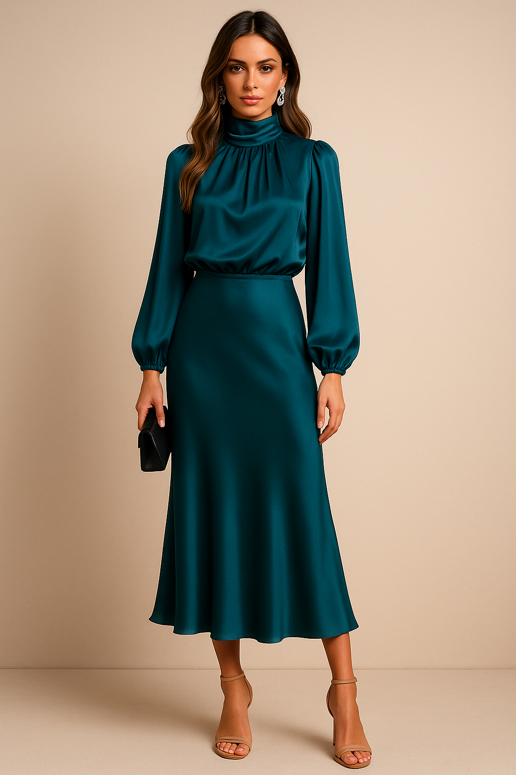 Robe femme midi col montant élégante