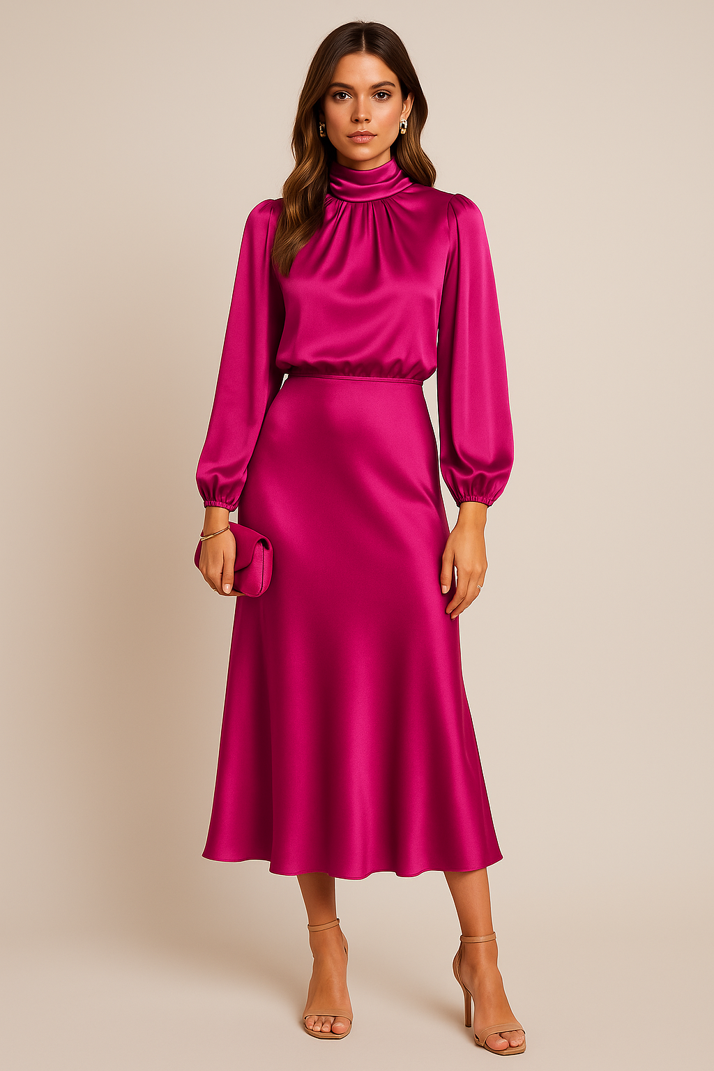 Robe femme midi col montant élégante