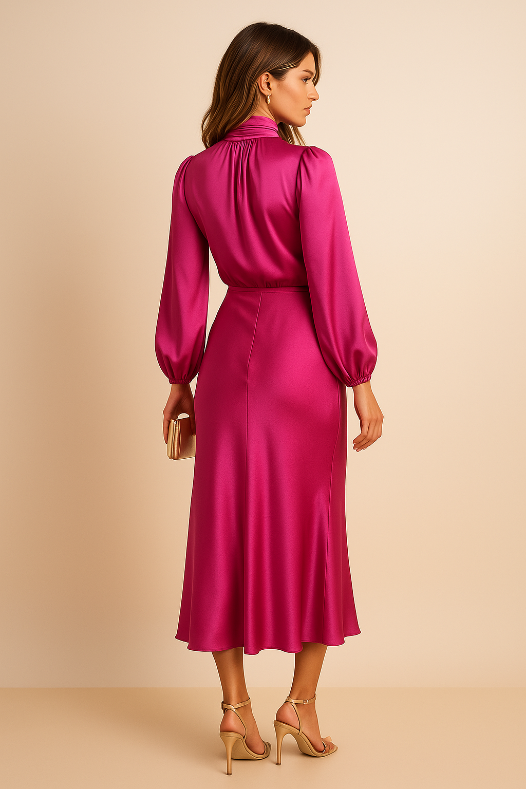 Robe femme midi col montant élégante