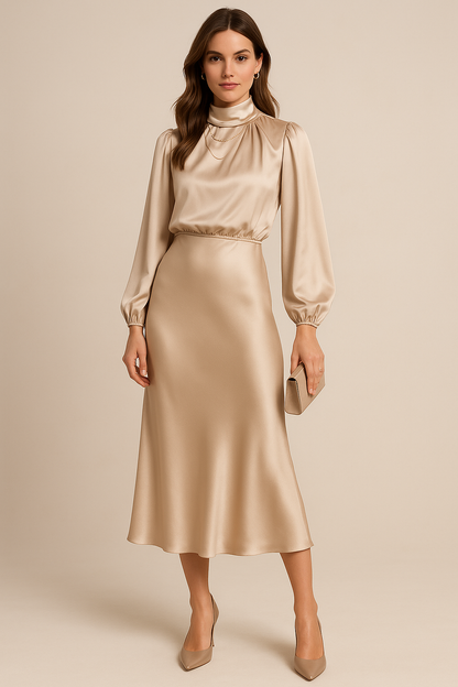 Robe Femme Manche Longue Col Montant Mi-Longue - BerlinGlamour