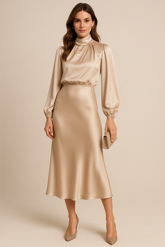 Robe femme midi col montant élégante - BerlinGlamour