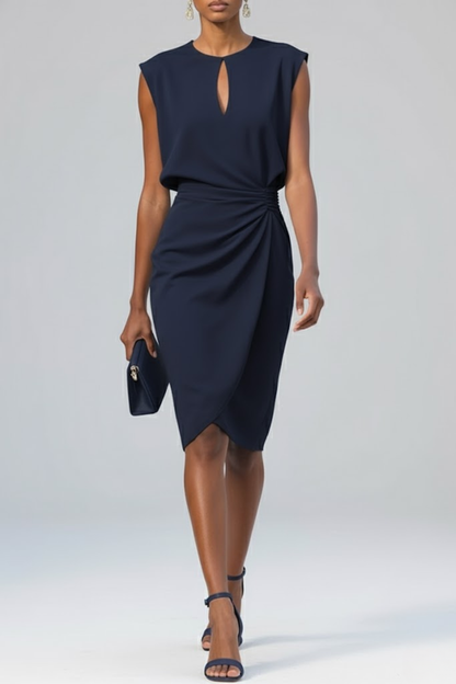 Robe Femme Mi-Longue Décolleté en Forme de Clé Élastique