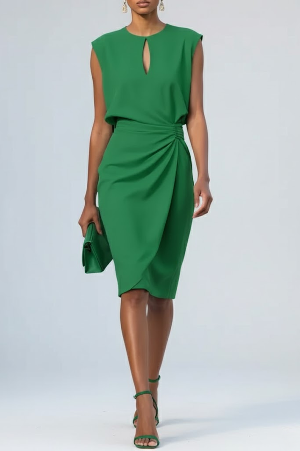 Robe Femme Mi-Longue Décolleté en Forme de Clé Élastique