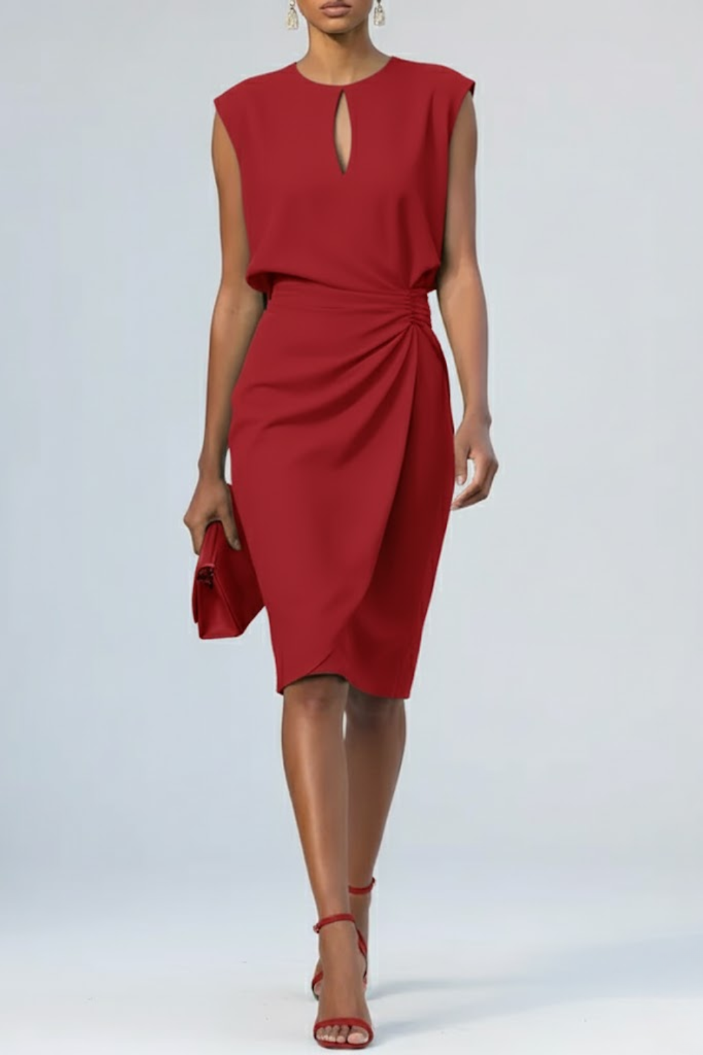 Robe Femme Mi-Longue Décolleté en Forme de Clé Élastique
