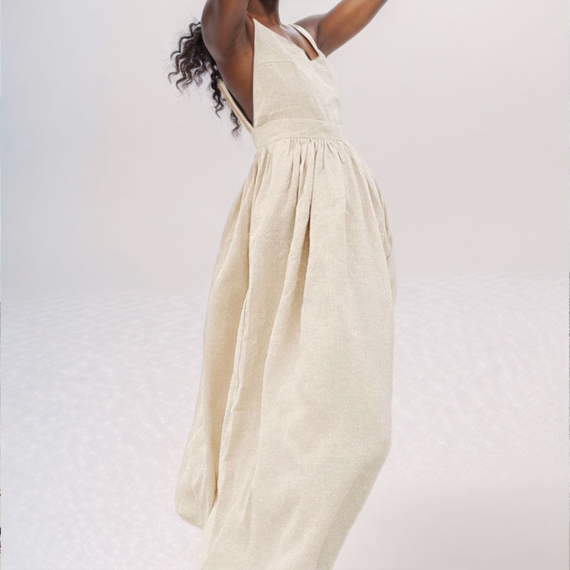 Robe Femme Été Col V Dos Nu et Fente