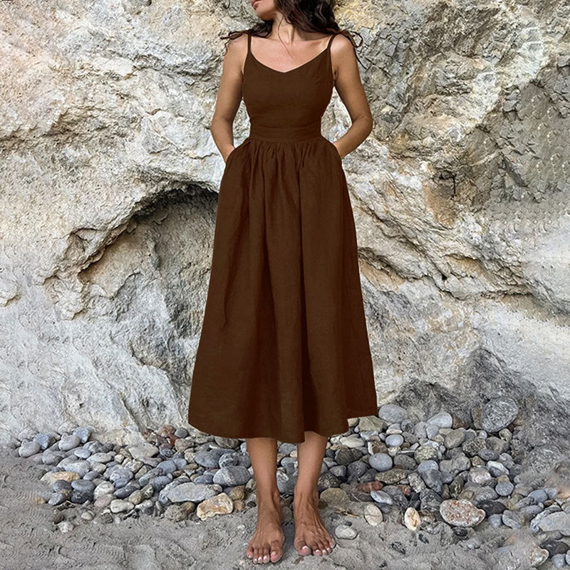 Robe Femme Été Col V Dos Nu et Fente